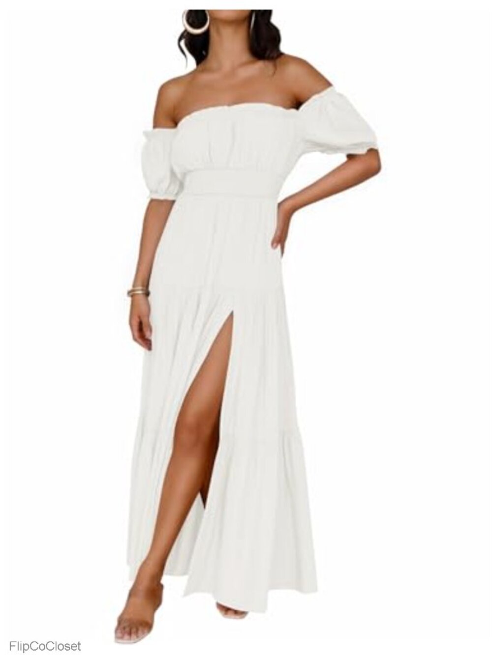 Off Shoulder Boho Maxi Dress with Pockets